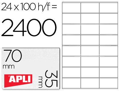 CJ100 hojas A4 2400 etiquetas adhesivas Apli 01272 70x35mm. ILC